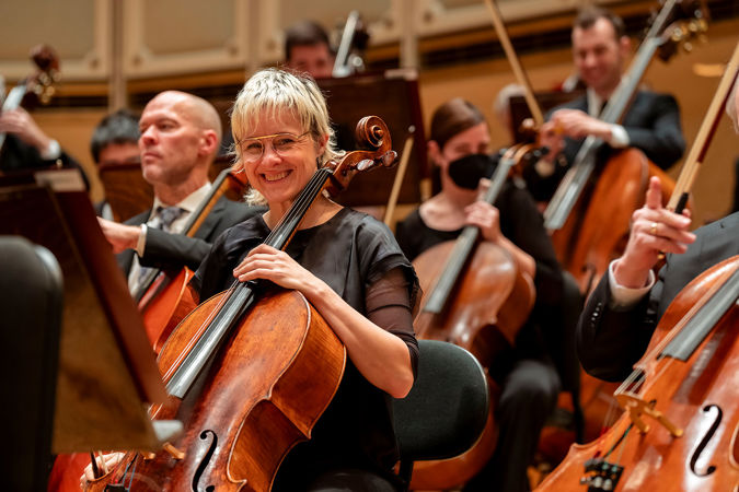 cellist smiling