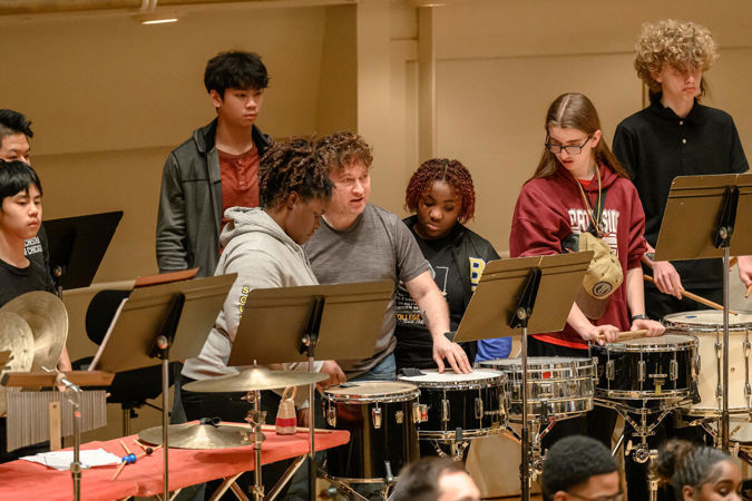 Assistant Principal Timpani Vadim Karpinos and students