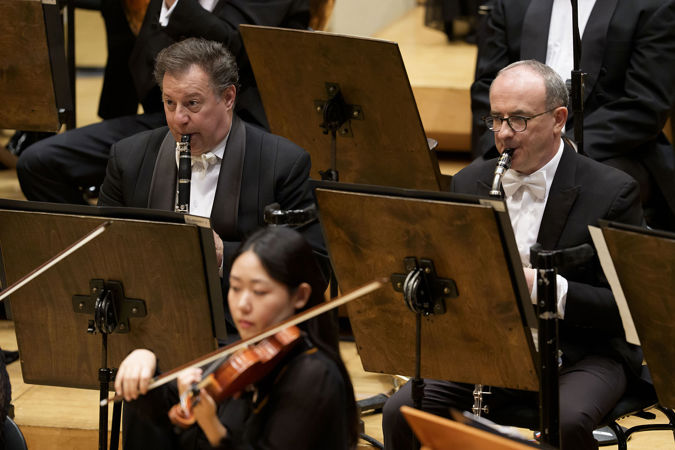 Group Shot Of CSO Cos Principal Clarinet Stephen Williamson And Clarinet Gregory Smith On Stage