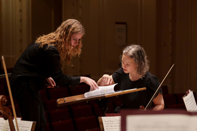 Conductor Micah Gleason and violinist Hilary Hahn