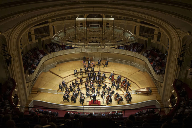 A wide shot of the CSO and conductor Riccardo Muti
