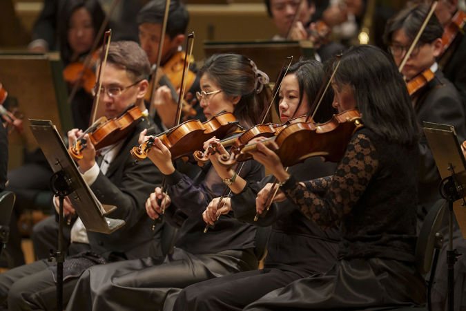 Group action shot of the viola section