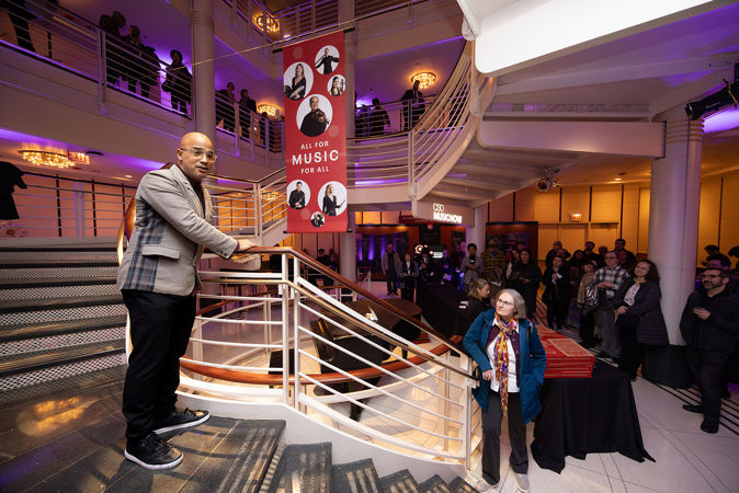 Daniel Bernard Roumain addresses the crowd at the afterparty