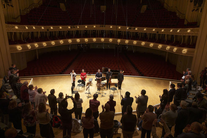 A bow shot of the Civitas Ensemble on stage